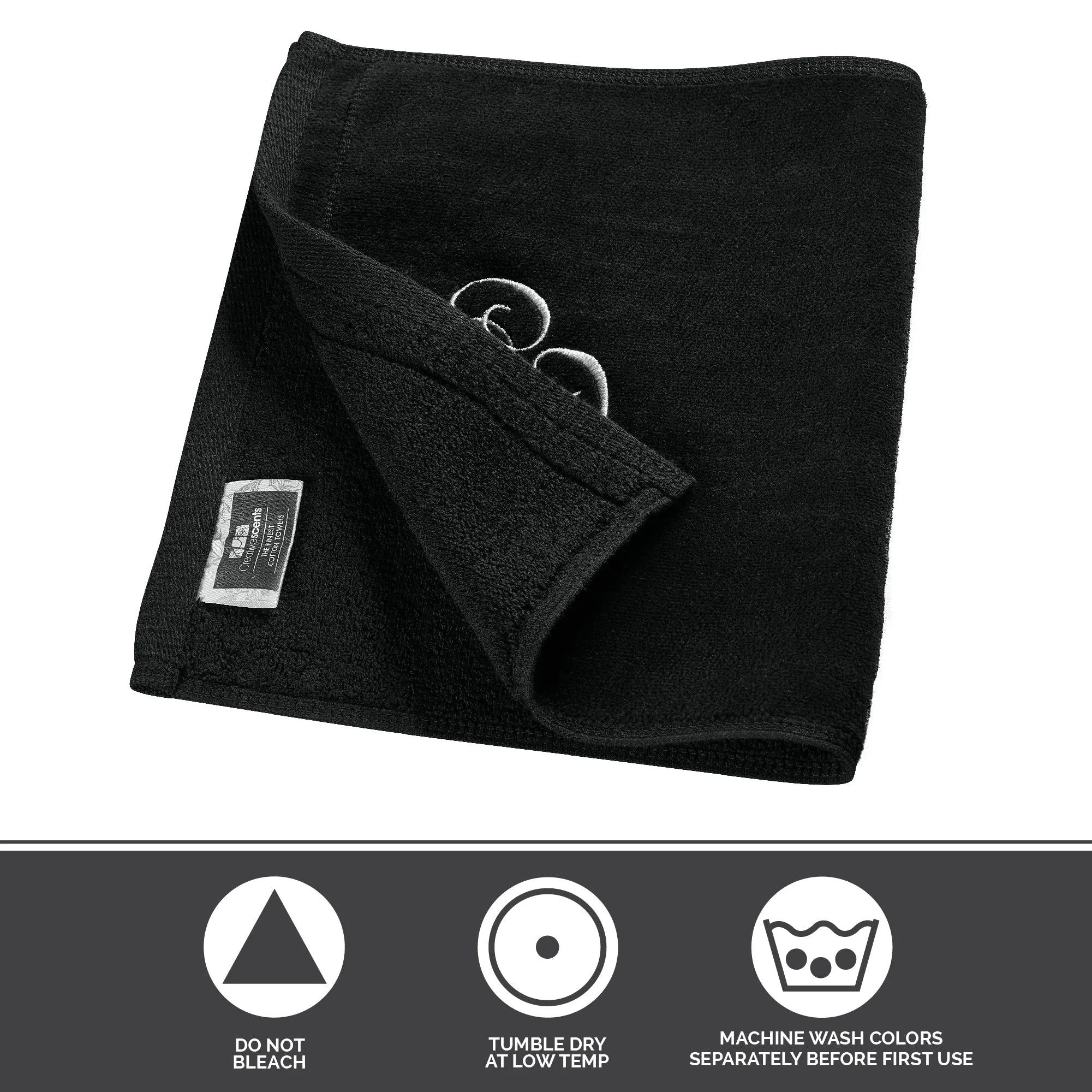 Set of 2 Black Monogrammed Towel - White Embroidered - Initial M (Wholesale)