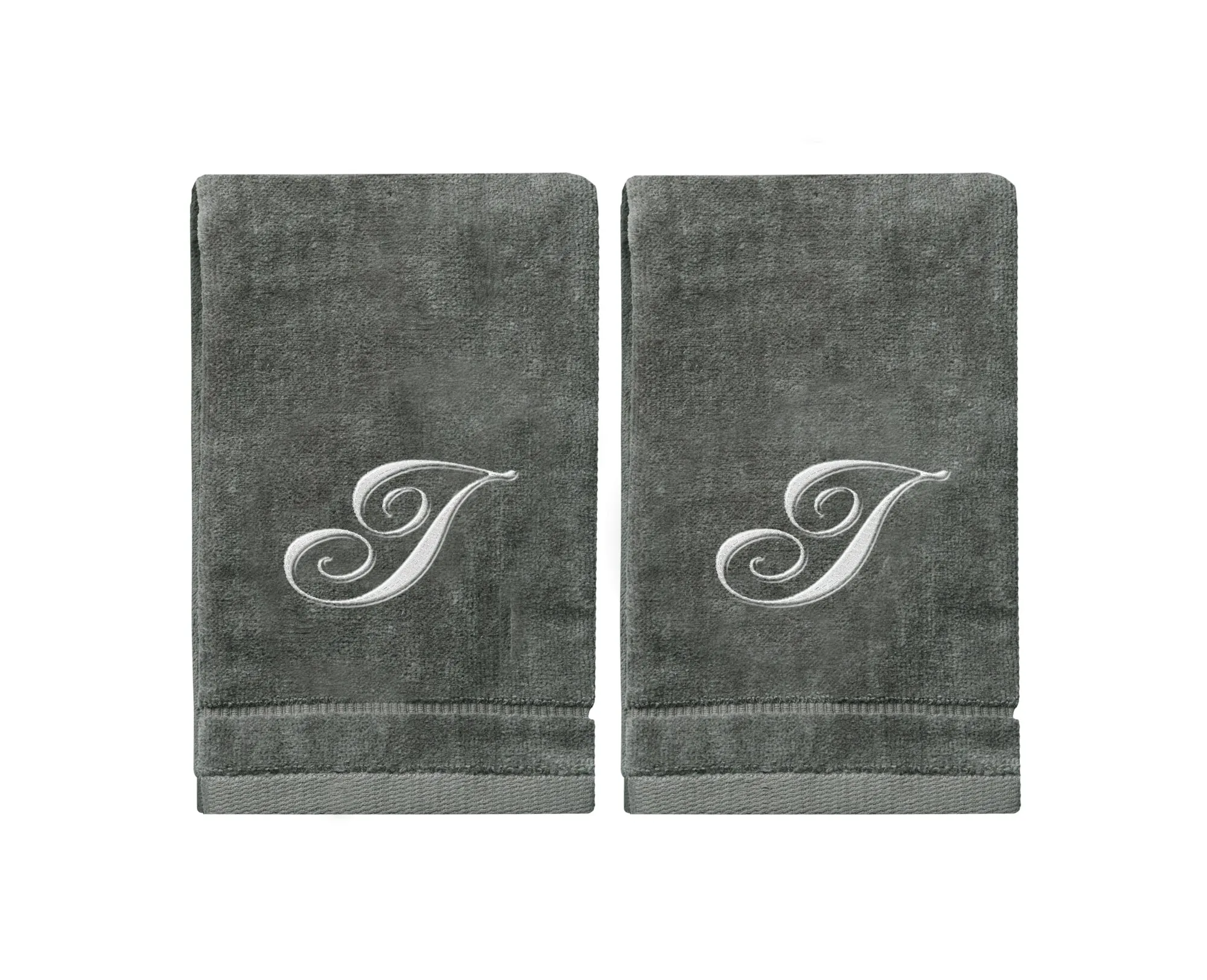 Set of 2 Silver Embroidered Monogrammed Towels - Initial I (Wholesale)