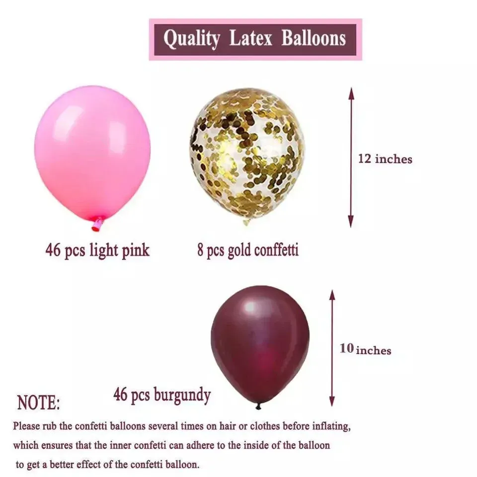SINOTAO   -  1 Set Red Pink Gold Confetti Balloons Garland Arch Kit Globes For Girls Birthday Wedding Party Decor Decorations Supplie