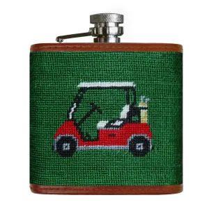Smathers & Branson Golf Cart Needlepoint Hip Flask (Forest Green)