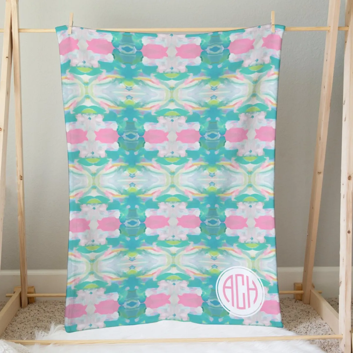 Southern Preppy Abstract Monogrammed Minky Blanket