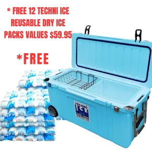 Techni Ice Signature Hardcore Icebox 75L Light Blue Wheels *Preorder FOR MID-LATE NOVEMBER DISPATCH *FREE 12 REUSABLE DRY ICE PACKS VALUES $59.95