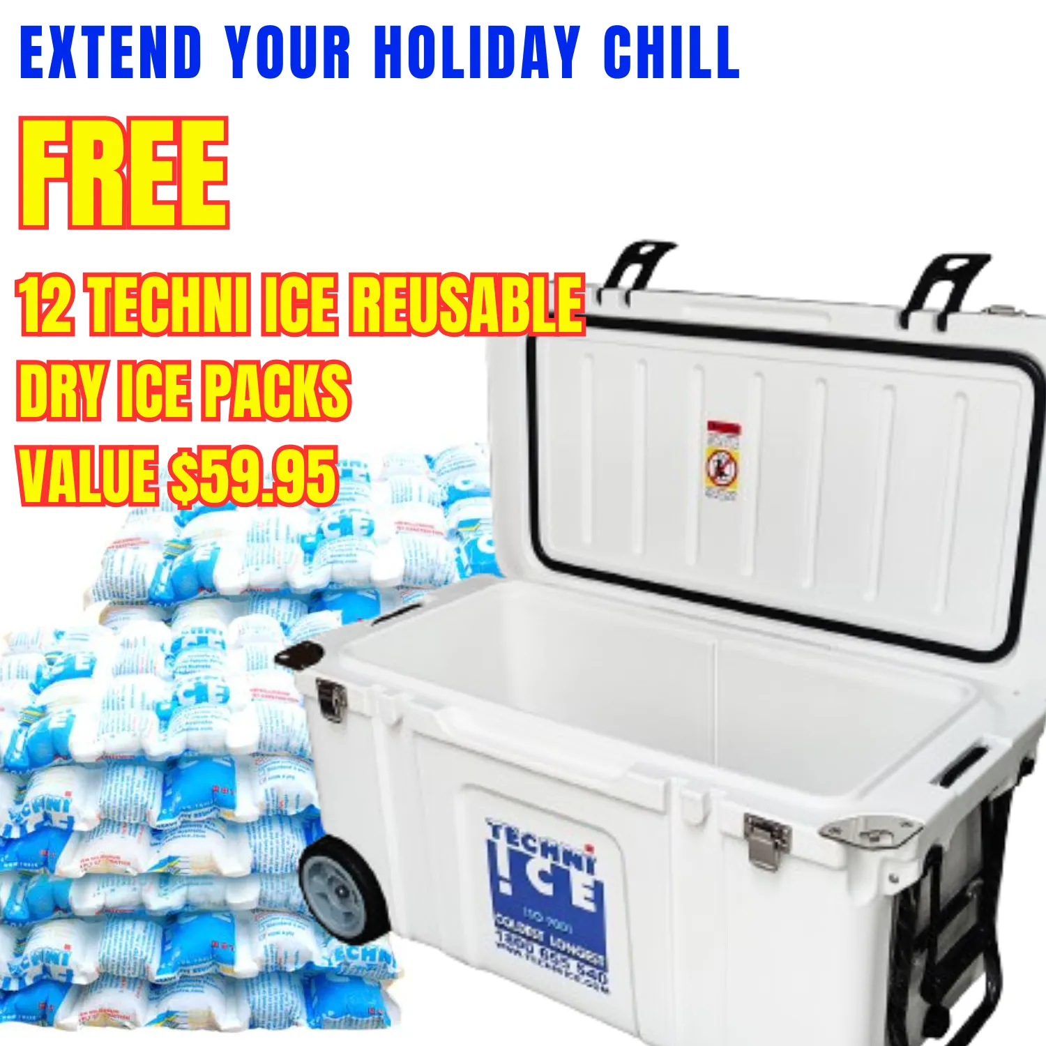 Techni Ice Signature Hardcore Icebox 75L White with Wheels *Fresh Stock Just Arrived  *FREE 12 REUSABLE DRY ICE PACKS VALUES $59.95