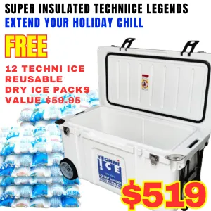 Techni Ice Signature Hardcore Icebox 75L White with Wheels *Fresh Stock Just Arrived  *FREE 12 REUSABLE DRY ICE PACKS VALUES $59.95