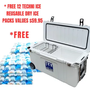 Techni Ice Signature Hardcore Icebox 75L White with Wheels *Preorder FOR MID-LATE NOVEMBER DISPATCH *FREE 12 REUSABLE DRY ICE PACKS VALUES $59.95