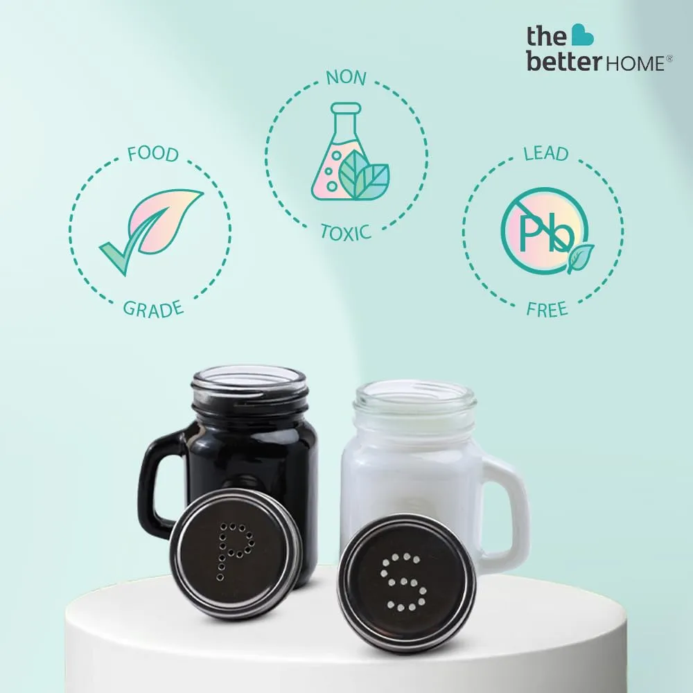 The Better Home Glass Salt & Pepper Shakers Set- Black & White | Moisture-Proof Seasoning Shakers with Handle | Perfect Pour Holes for Kitchen Dining Table Restaurant (Pack of 20)