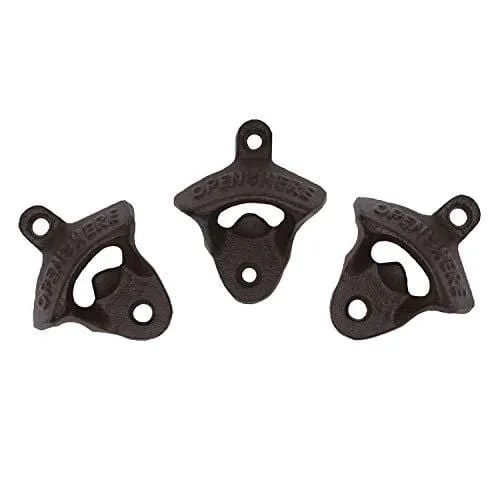 Wall Mounted Bottle Opener Rustic Farmhouse Cast Iron with Screws by iPihsius - Set of 3