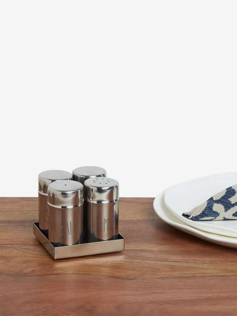 Westside Home Silver Spice Shakers And Tray Set